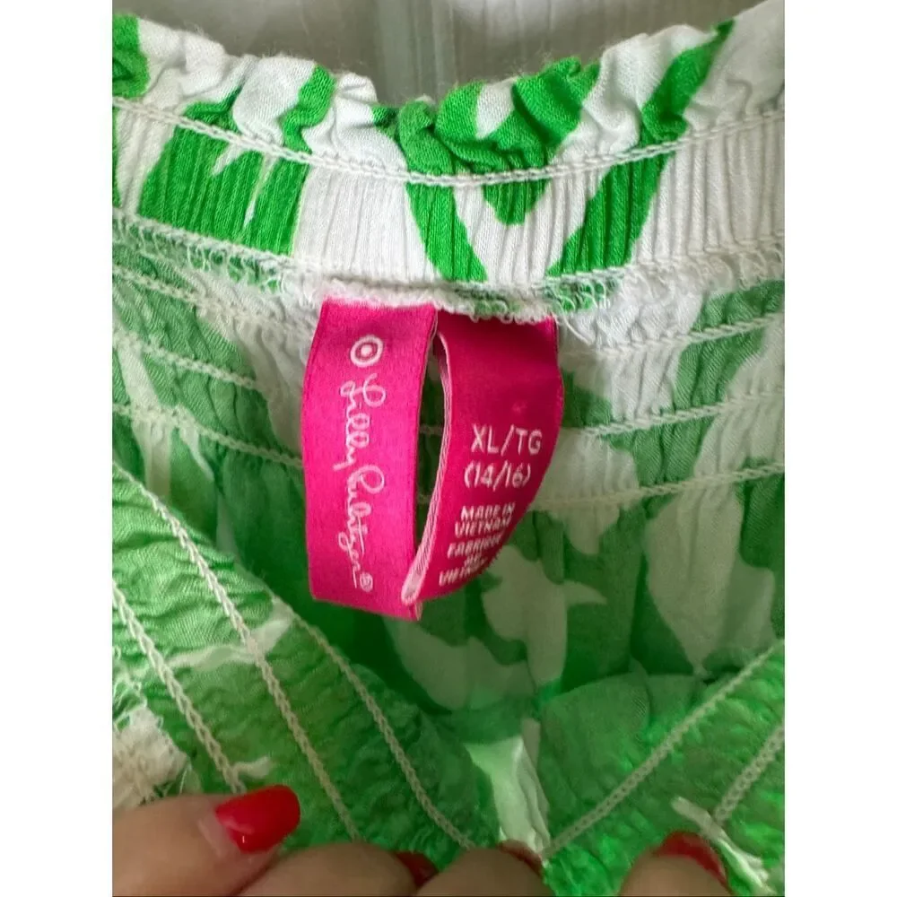 Lilly Pulitzer Girls Green Palm Print Romper Size 14/16